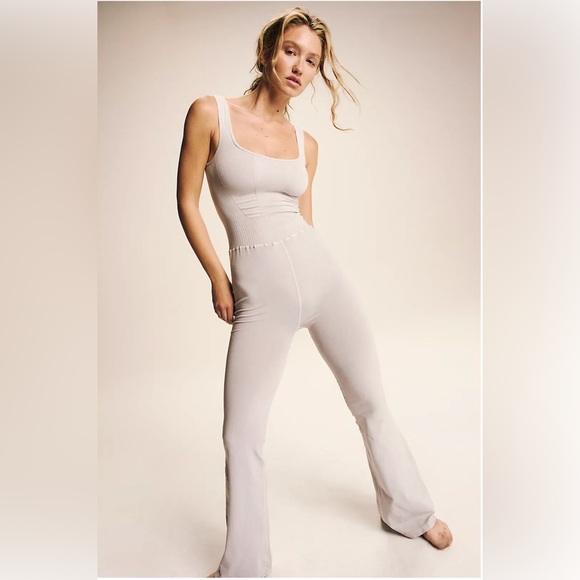Free People Good Karma Flared Onesie in Ice Grey - Picture 3 of 5